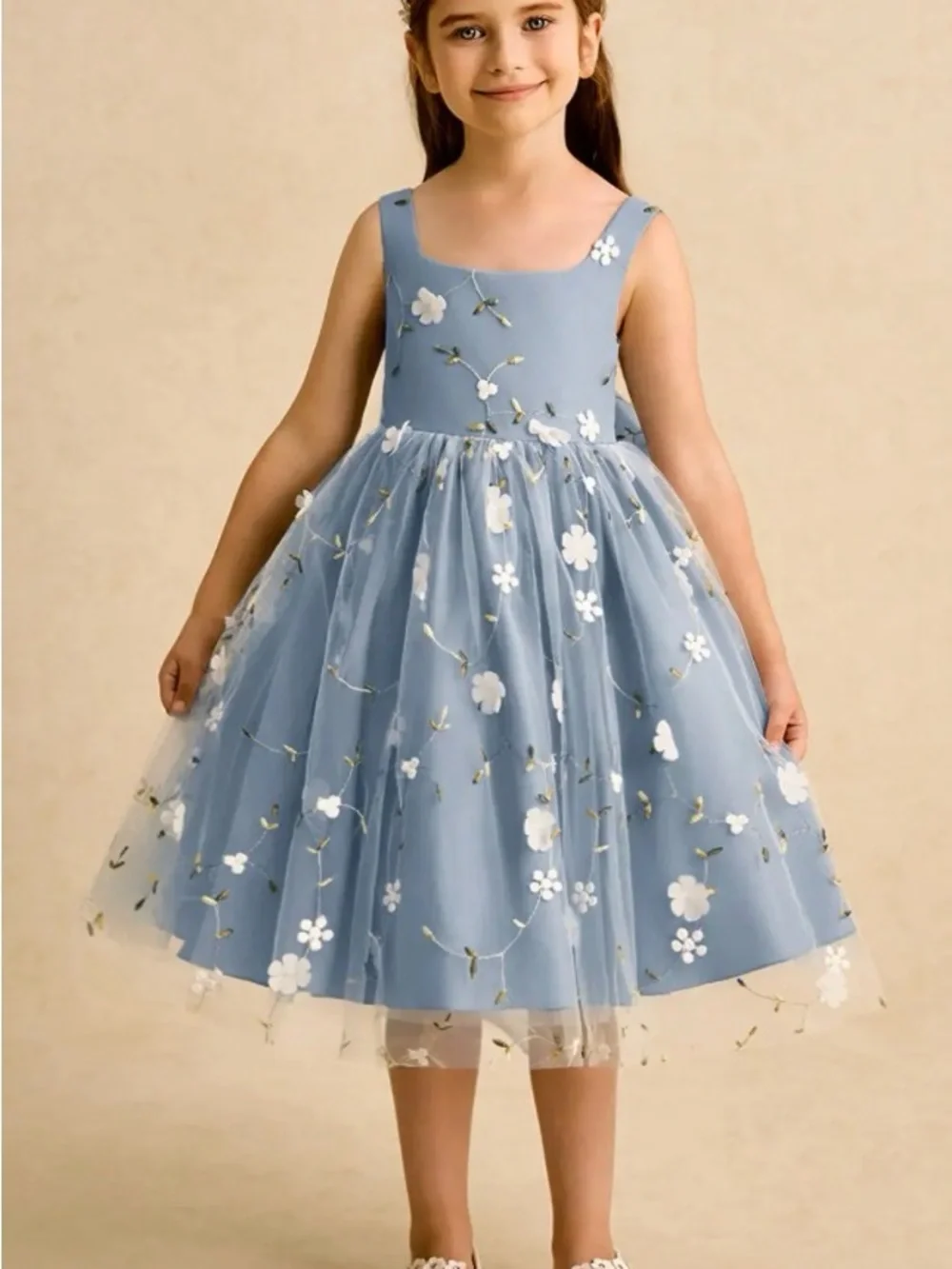 Azazie Dusty Blue Floral Tulle Girls' Formal Dress